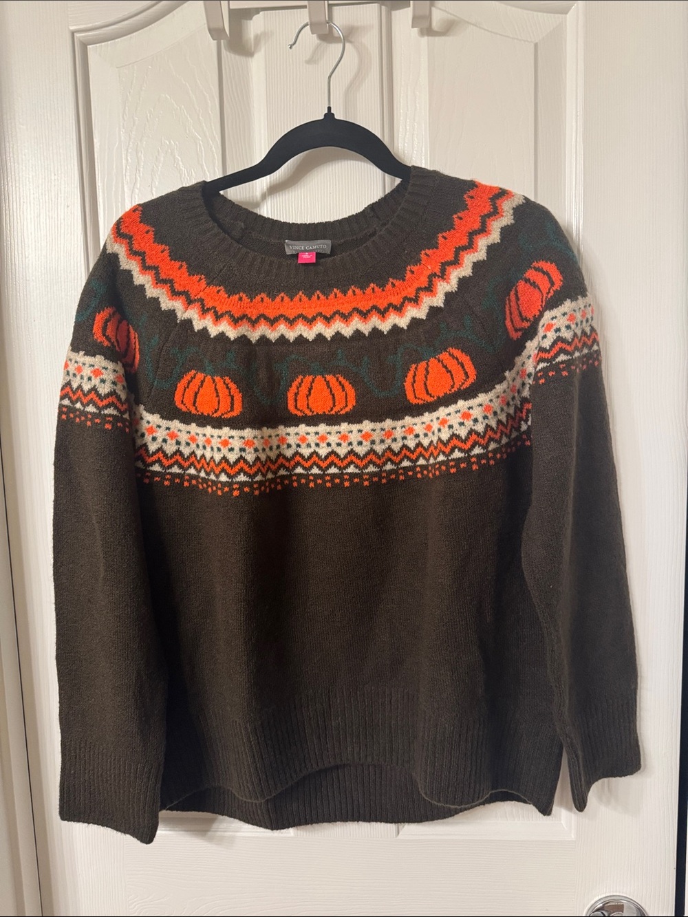Vince Camuto Cozy Pumpkin Fair Isle Sweater - Brown and Orange